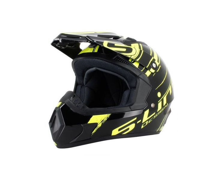 CASQUE CROSS S-LINE S813N NOIR DECO JAUNE FLUO