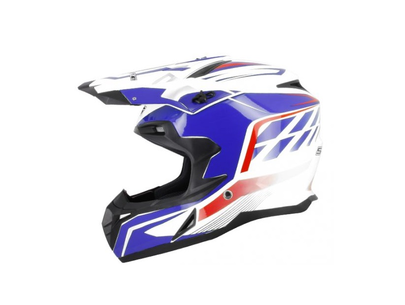 CASQUE CROSS S-LINE S820 BLANC DECO BLEUE