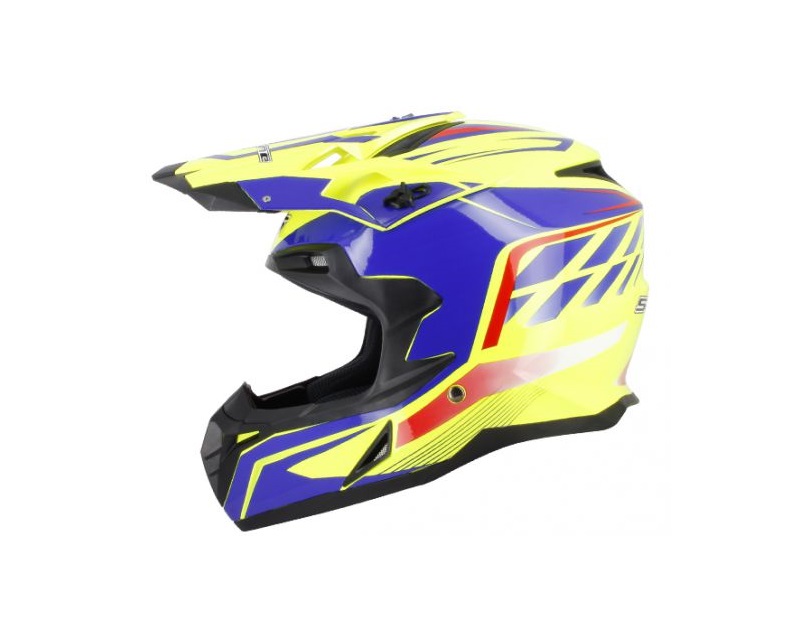 CASQUE CROSS S-LINE S820 JAUNE DECO BLEUE