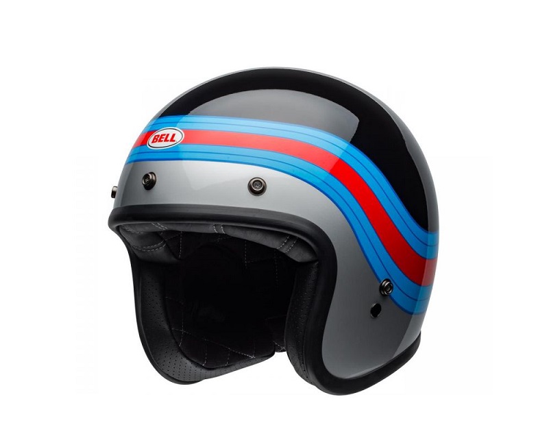 CASQUE JET BELL CUSTOM 500 DLX PULSE GLOSS NOIR/BLEU/ROUGE BRILLANT