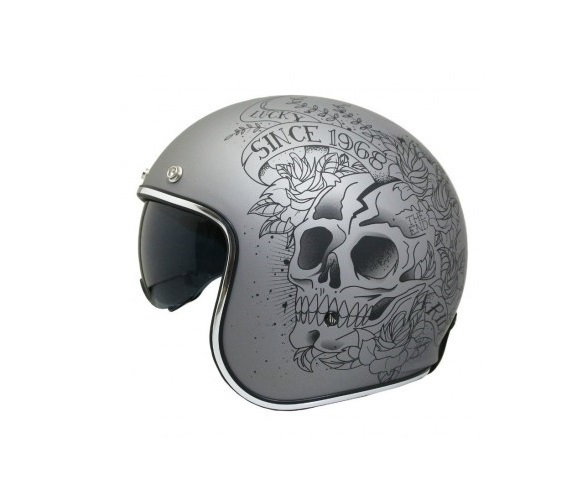 CASQUE JET MT LE MANS 2 SV SKULL & ROSES GRIS MAT