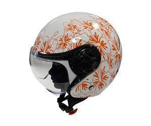 CASQUE JET FURYTECH JUST EVO BLANC BRILLANT AVEC DECO FLEUR ORANGE