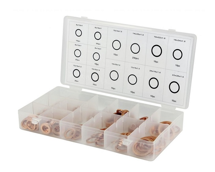 COFFRET JOINTS DE VIDANGE EN CUIVRE ASSORTIMENT DE 190 PIECES 14 DIMENSIONS DIFFERENTES