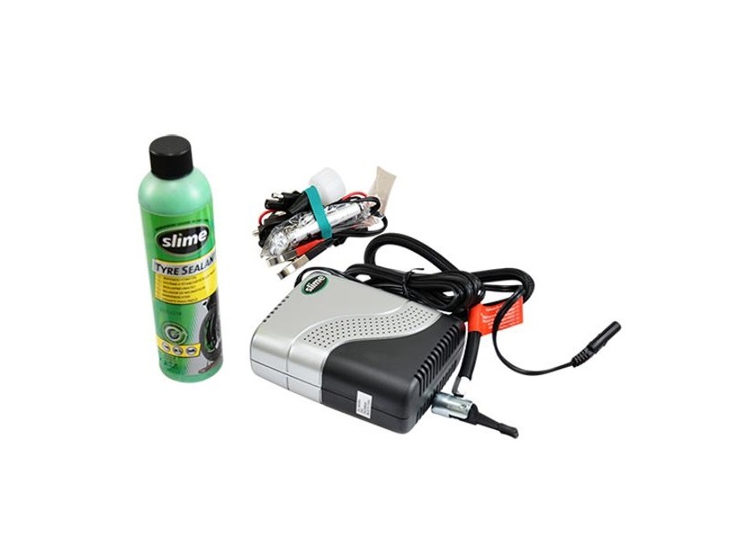 MINI GONFLEUR COMPRESSEUR DE PNEUS SLIME POWER SPORT 12V AVEC LIQUIDE ANTI CREVAISON 237 ML