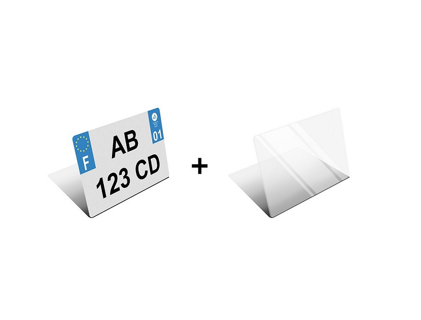 PLAQUE IMMATRICULATION PLEXIGLASS 210 X 145 AVEC RAISON SOCIALE