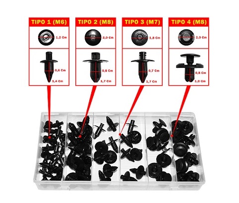 COFFRET ASSORTIMENT DE RIVETS PLASTIQUE NOIR DE CARENAGE 80 PIECES