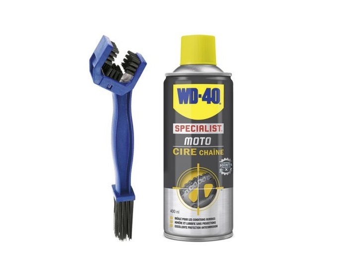 WD40 SPRAY CHAINE GRAISSE TRANSPARENTE 400ML AVEC BROSSE NETTOYAGE DE CHAINE